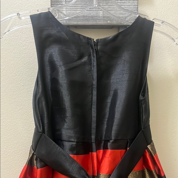 Black, Red and Glitter Gold Elegant Fit and Flare Sleeveless Pleated Dress Girl - Picture 5 of 17